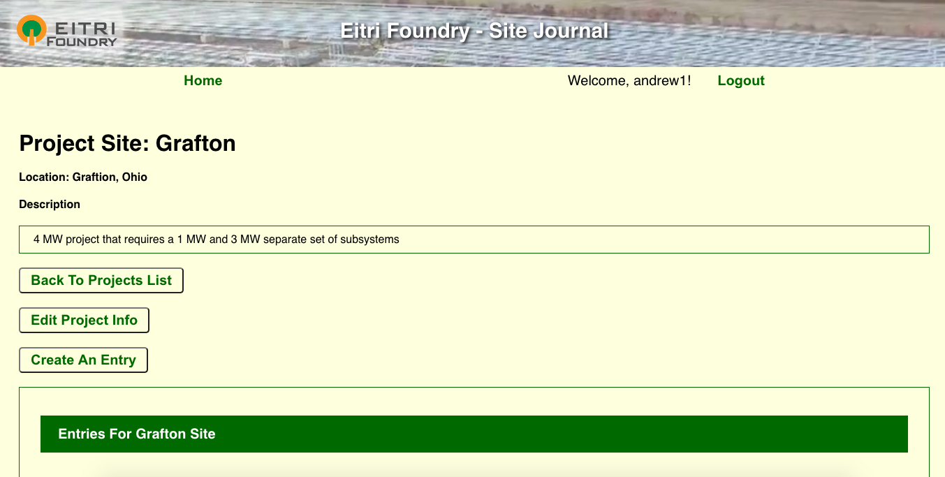 full stack project Eitri site journal